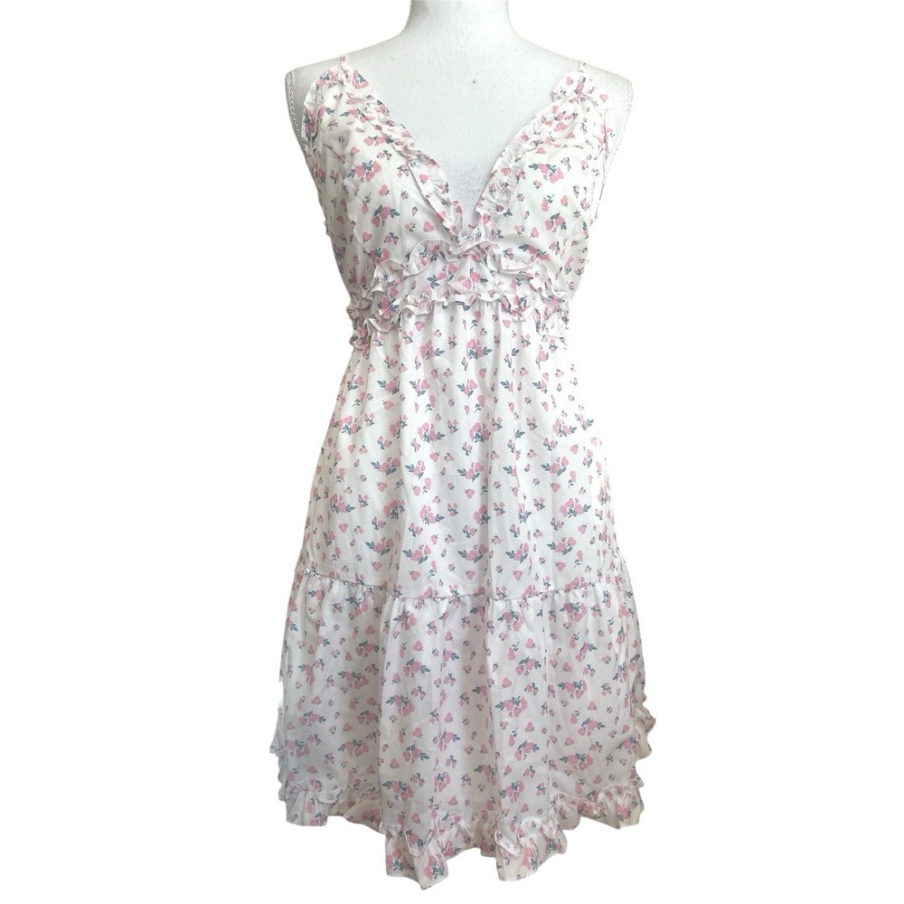 NWT Tiger Mist Claudette Pink Floral Ruffle Mini Dress Sz L Coquette Soft Girl - Picture 6 of 16